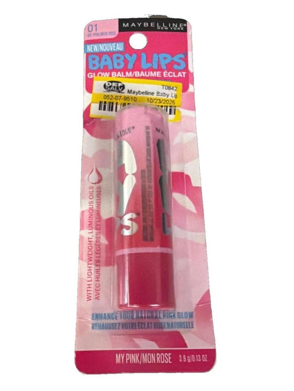 Maybelline Baby Lips Glow Balm 01 My Pink Color Transforming Lip Balm 3.9g New